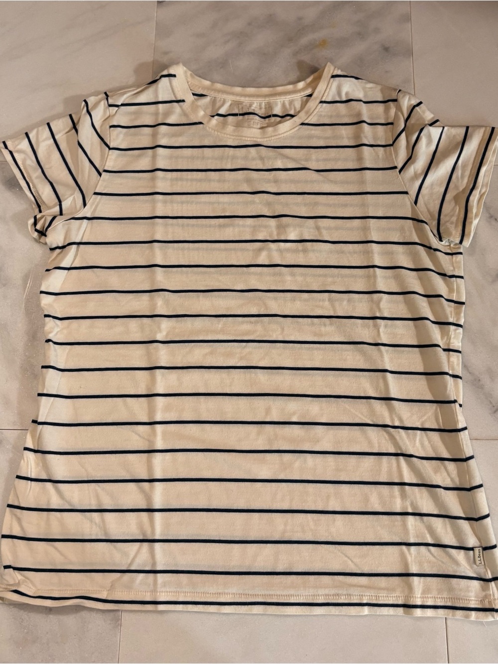 L.L.Bean Navy & Cream Striped Short Sleeve Tee